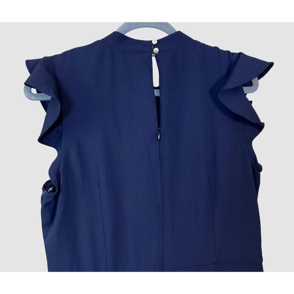 Julia Jordan Navy High Neck Flutter Sleeve Wide Leg Crepe Jumpsuit 14 NWT - Picture 4 of 9